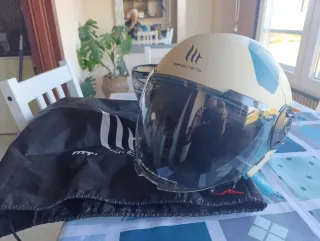 Casco Moto MT Helmets Beige/Azul Scooter talla S