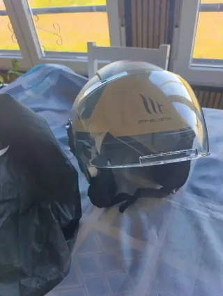 Casco Moto MT Helmets Beige/Azul Scooter talla S