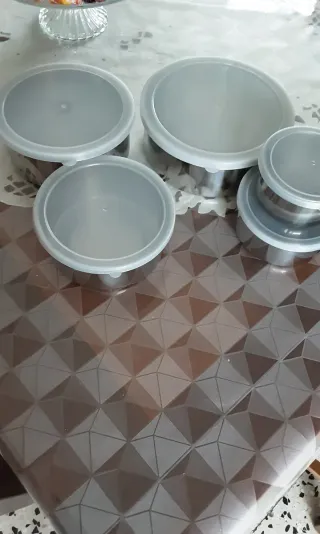 Set 5 Contenitori Acciaio Coperchio Trasparente