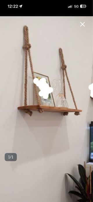 Estantería de madera y cuerda 50x15cm