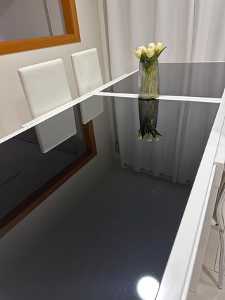 Mesa comedor + 8 sillas blancas y negras