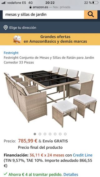 Conjunto Mesa y Sillas Ratán 33 Piezas