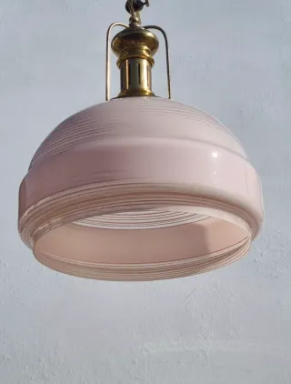 Lampada sospensione vintage vetro rosa e oro