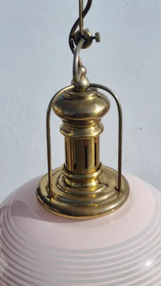 Lampada sospensione vintage vetro rosa e oro