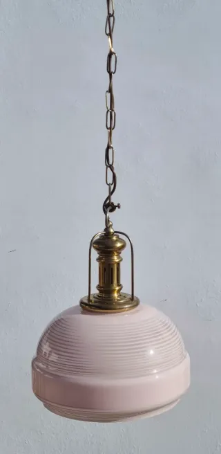 Lampada sospensione vintage vetro rosa e oro