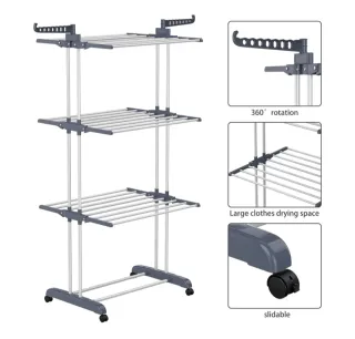 Tendedero de ropa 3 niveles con ruedas
