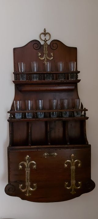 Mueble Bar Pared Antiguo Madera Metal Cristal