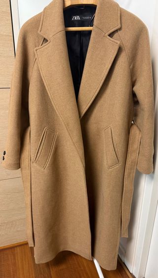 Abrigo largo lana beige