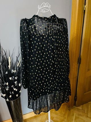 Vestido Zara Negro Dorado Talla M