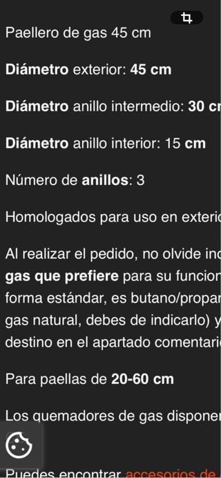 Paellero Gas Natural 45cm con 3 ruedos