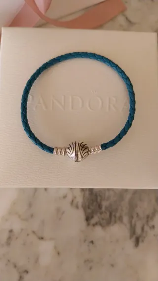 Pulsera Pandora Cuero Trenzado Azul. Talla 17 cm