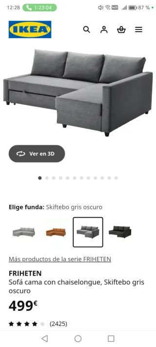 Sofá cama chaiselongue gris Ikea Friheten