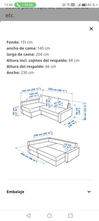 Sofá cama chaiselongue gris Ikea Friheten