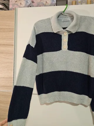 Jersey Stradivarius Talla L Rayas Azul Marino Gris