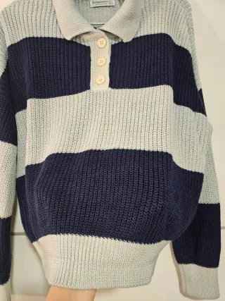 Jersey Stradivarius Talla L Rayas Azul Marino Gris