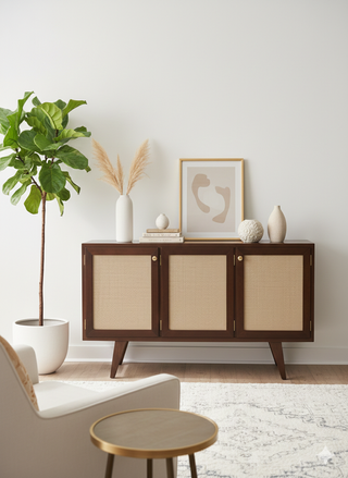 Aparador estilo mid‐century rejilla madera