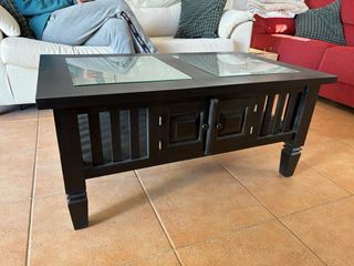 Mesa de centro madera negra con tapa cristal