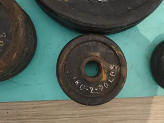 Lote de barra, mancuernas y pesas musculación