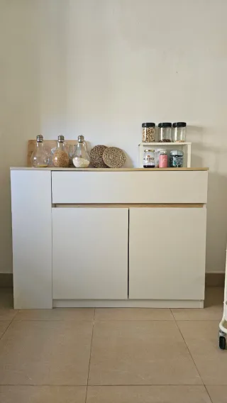 Mueble auxiliar cocina blanco y madera