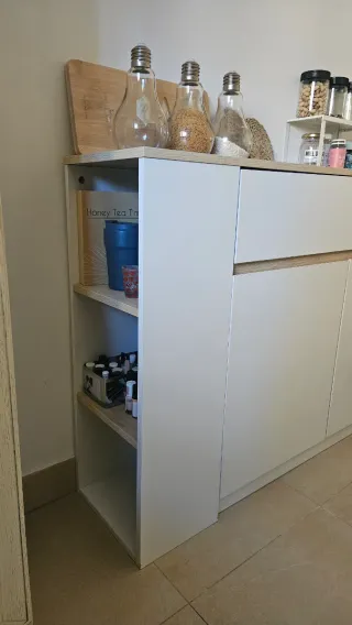 Mueble auxiliar cocina blanco y madera