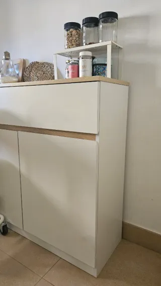 Mueble auxiliar cocina blanco y madera