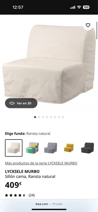 Sillon Cama Individual Ikea Blanco