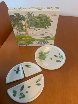 4 Platos Porcelana Decorados Hierbas