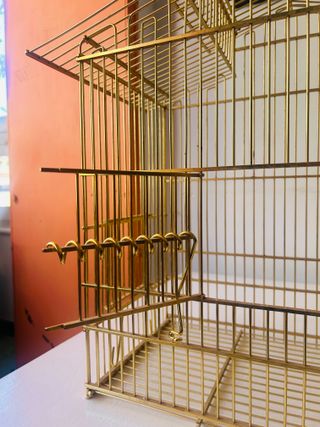 Jaula pájaros vintage dorada