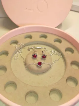 Conjunto Pandora Corazón Rojo Plata