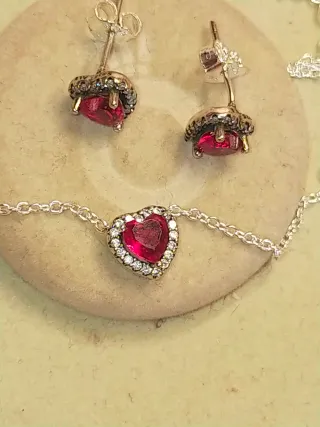 Conjunto Pandora Corazón Rojo Plata