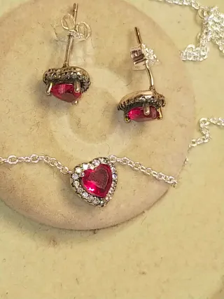 Conjunto Pandora Corazón Rojo Plata