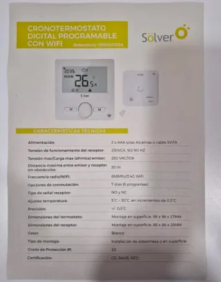 Termostato Digital Solver Programable WiFi