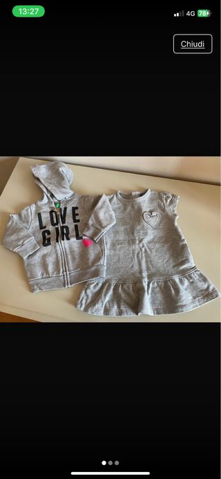 Set 2 pezzi: Felpa Benetton + Vestito Kiabi 9/12 m