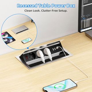 Enchufe empotrable aluminio 3 tomas + 2 USB