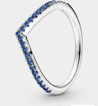 Anillo Pandora V Chevron Azul Plata