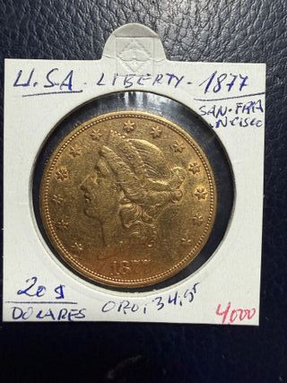 Moneda Oro USA Liberty 20 Dólares 1877