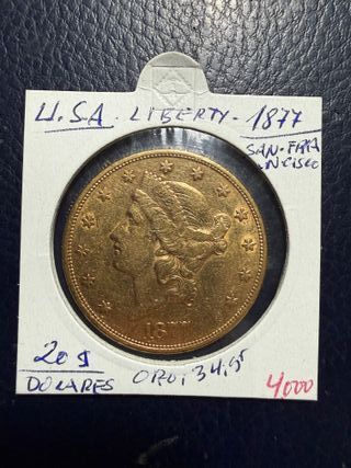 Moneda Oro USA Liberty 20 Dólares 1877