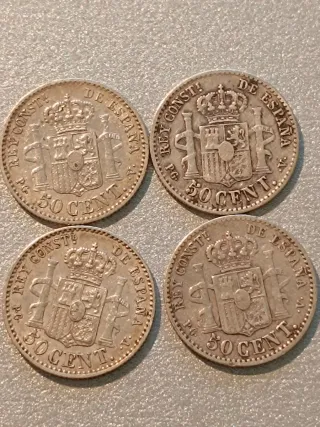Lote 8 monedas plata 50 céntimos 1894