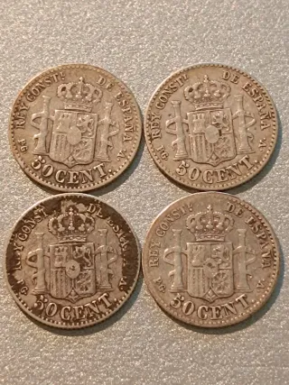 Lote 8 monedas plata 50 céntimos 1894