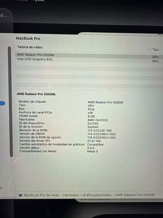 MacBook Pro 16 i9 32GB RAM 8GB Gráfica 2019 512gb
