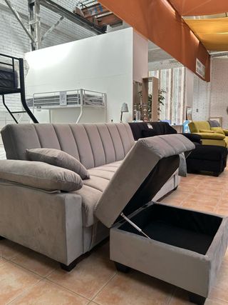 Sofá Cama 3 Plazas con Arcón y Puff – NUEVO