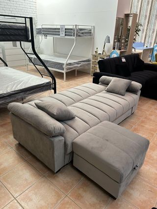 Sofá Cama 3 Plazas con Arcón y Puff – NUEVO