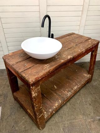 Mueble de baño artesanal madera y cerámica. Nuevo.