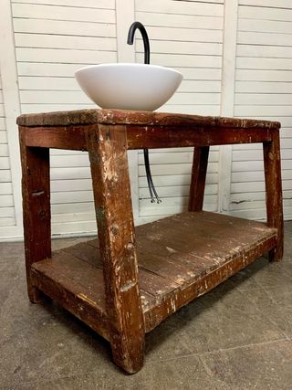 Mueble de baño artesanal madera y cerámica. Nuevo.