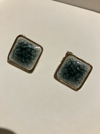 Brincos Quadrados Turquesa e Dourado