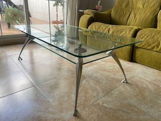 Mesa centro cristal patas aluminio con estante