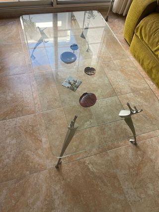 Mesa centro cristal patas aluminio con estante