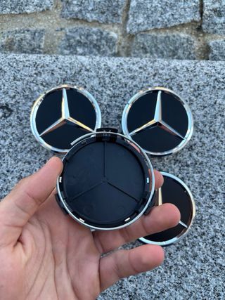 4 Tapabujes Mercedes Benz 75mm negro estrella