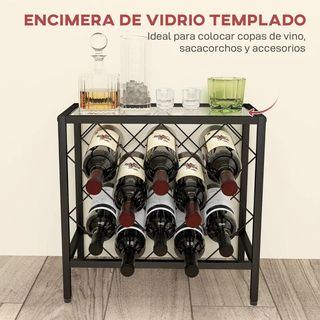 Botellero Vino para 10 Botellas con Encimera Negro