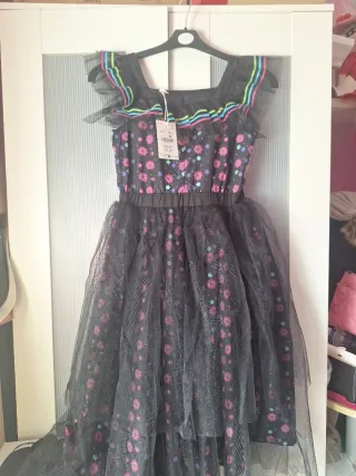 Vestido niña flores tul negro